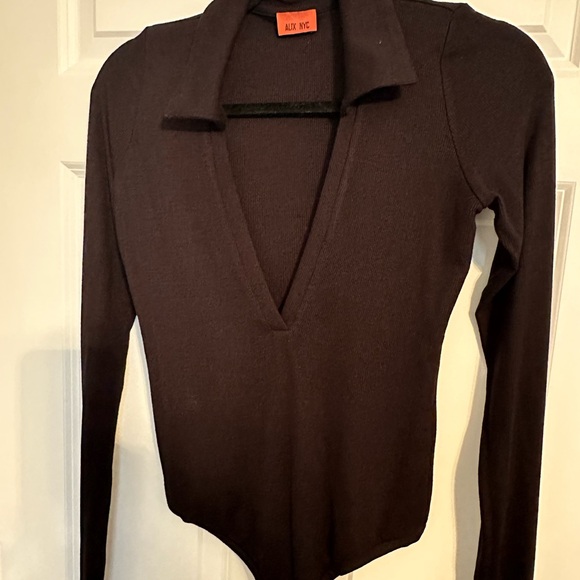 Alix NYC plunge neck, ribbed bodysuit - Picture 2 of 5